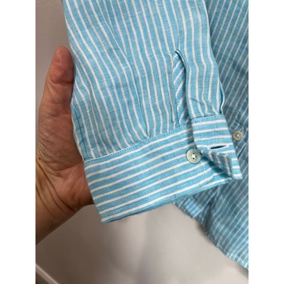 J. Jill Love Linen Button Down Shirt Blue Striped 100% Linen M - Picture 7 of 7